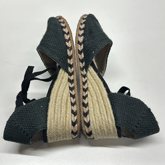 Ugg Wedges Heels Open Toe Sandals Shoes Tie Ankle Strap Espadrilles Black Size 9 - Picture 6 of 10